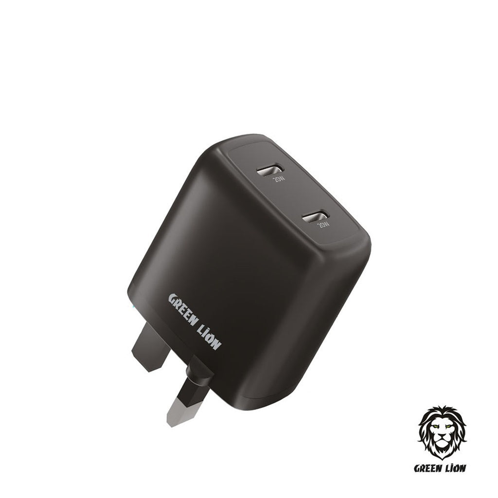 Green Lion Dual Port USB-C Wall Charger 40W UK - Black