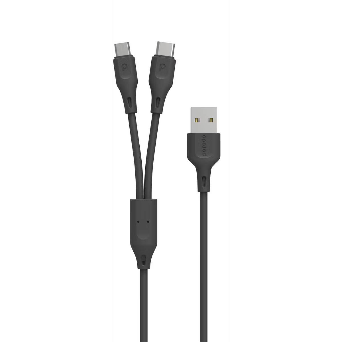 Porodo 2-in-1 USB-A Cable with Type-C & Micro USB Connectors, 1.2m Cable Length, TPE & PVC Materials, More than 5000 Bends Lifespan, 2.4A Current, Fast Charge & Data Sync - Black