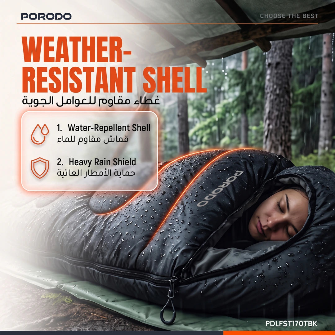 Porodo Lifestyle Lightweight Sleeping Bag with Storage Pouch - Black