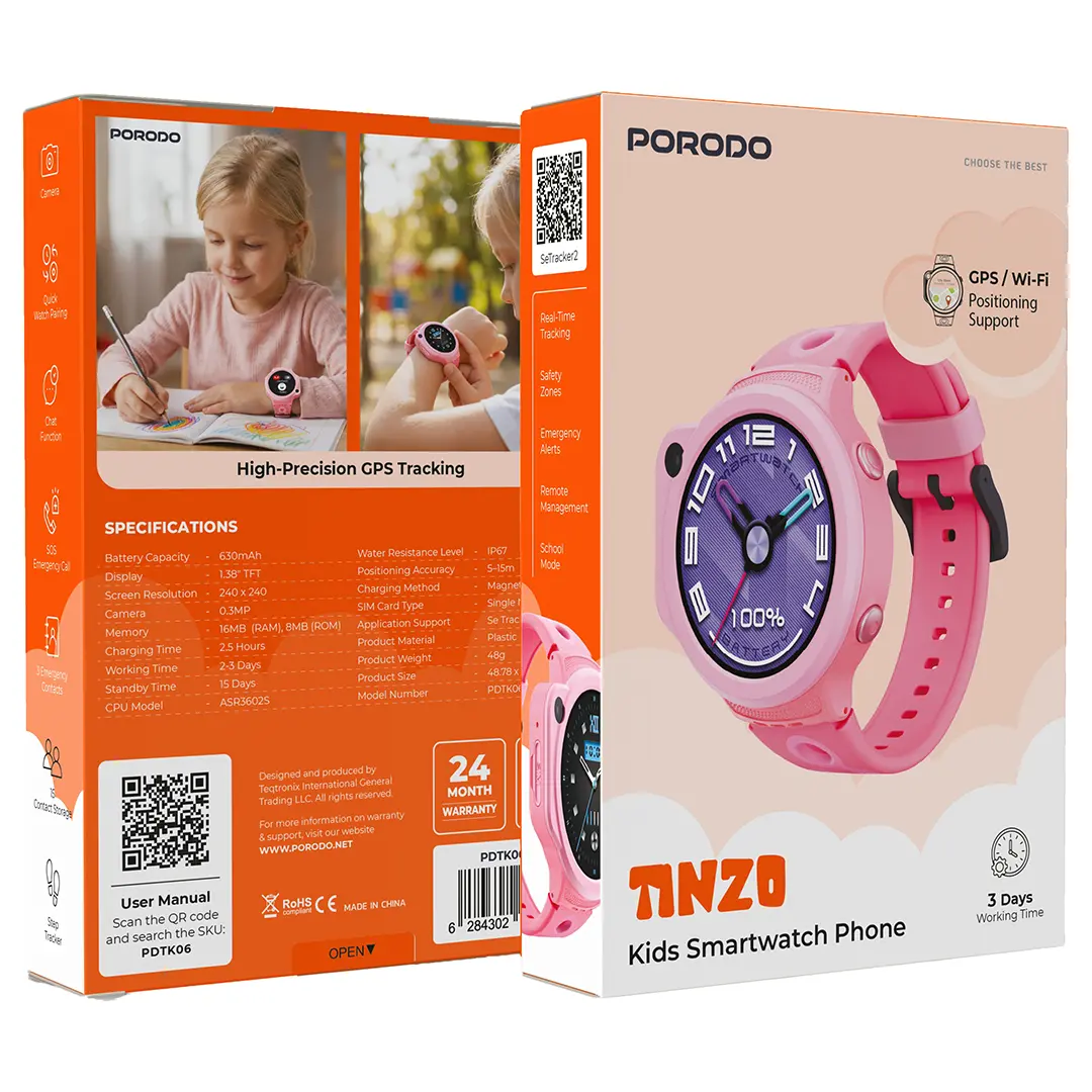 Porodo Tinzo Kids 4G Smart Watch Phone with GPS & Video Calling