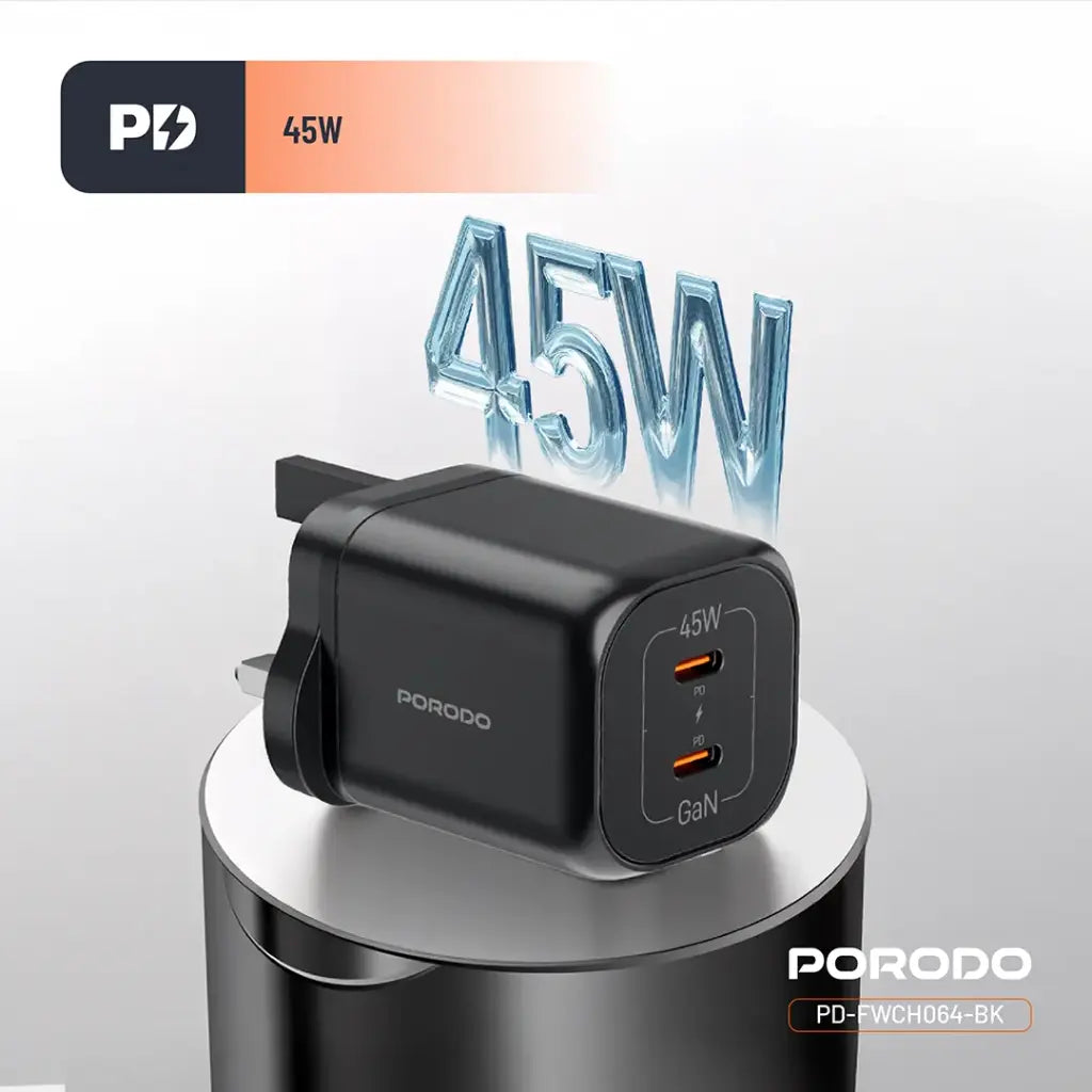 Porodo Dual USB-C Quick Charger - Black