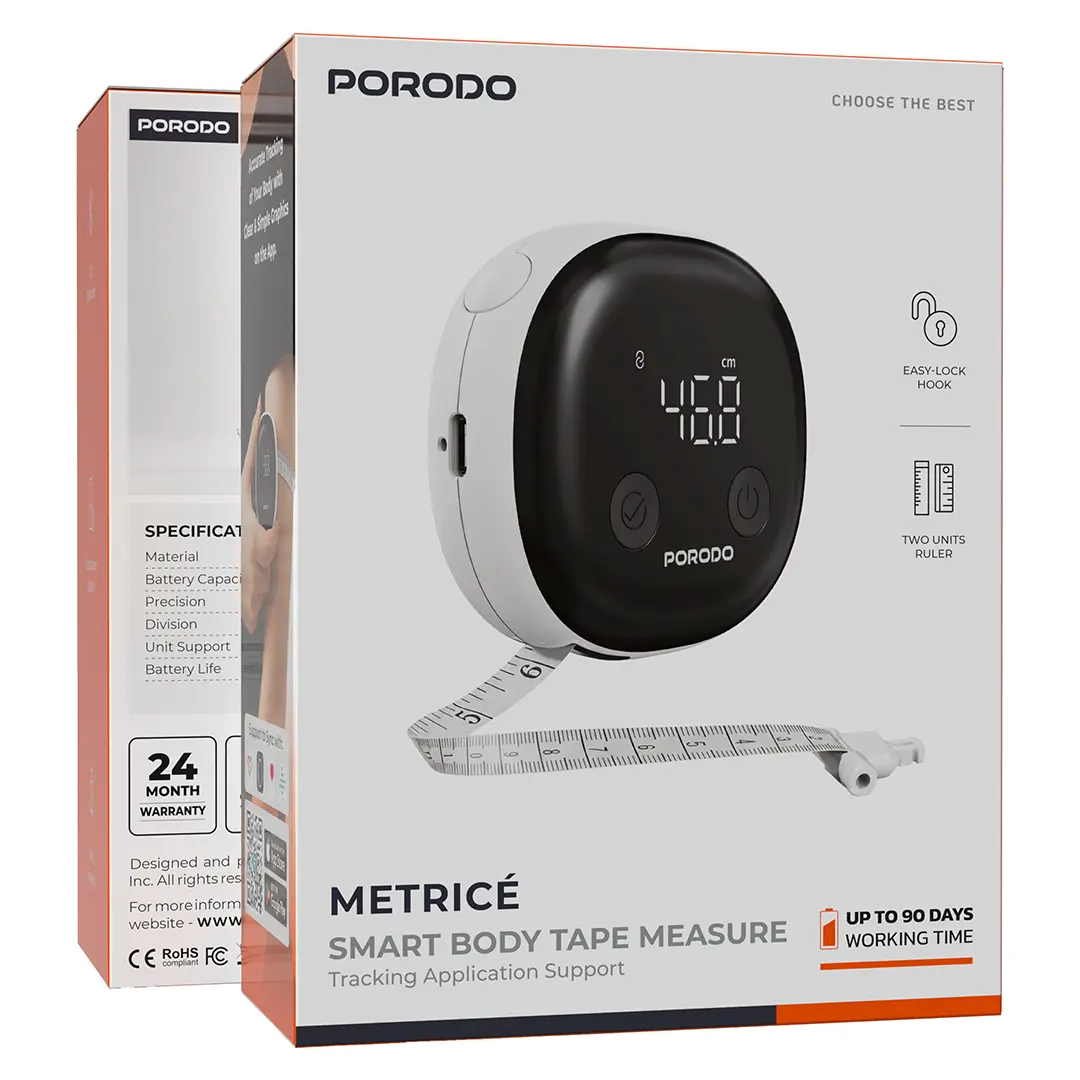 Porodo Metrice Smart Body Tape Measure with App Support - White
