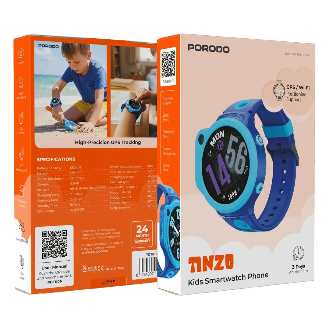 Porodo Tinzo Kids 4G Smart Watch Phone with GPS & Video Calling