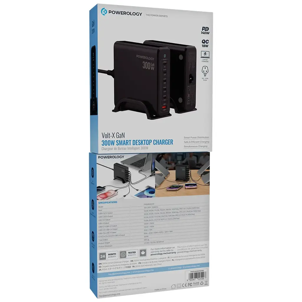 Powerology Volt-X GaN 300W Smart Desktop Charger - Black